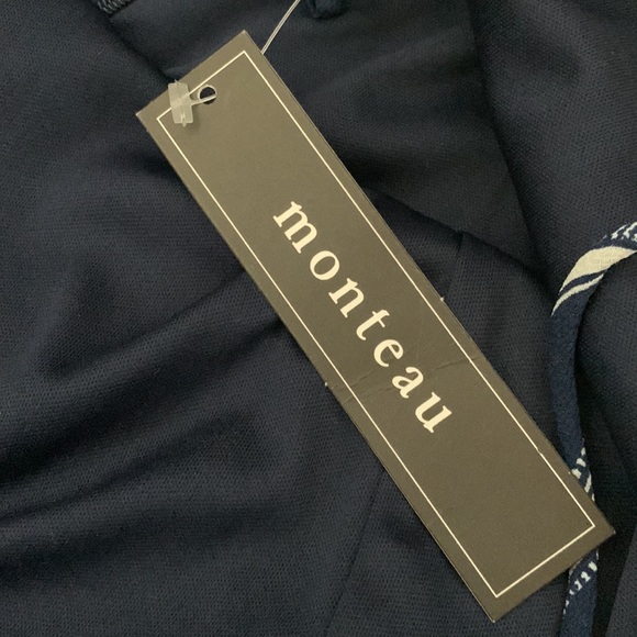 NWT Monteau Navy & White Striped Jumpsuit with Leg Slits - Size M - Picture 8 of 9